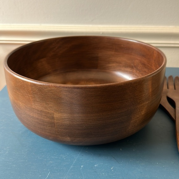Woodbury’s Woodenware Wooden Salad Bowl and Serving Utensils Excellent Condition - Picture 6 of 10